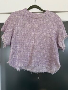 IRO Lavender Tweed Fringe Short Sleeve Top